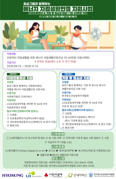 한국토지주택공사(LH), 자립준비청년 및 가정 밖 청소년에 에너지비용 지원